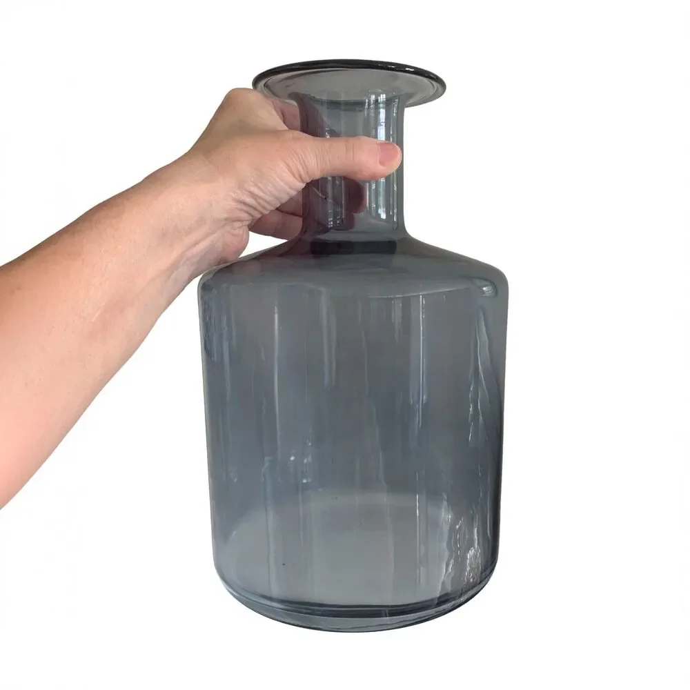 Glass Vase Cylinder Bottle Wide Rim Blue Gray Flower Vessel 11
